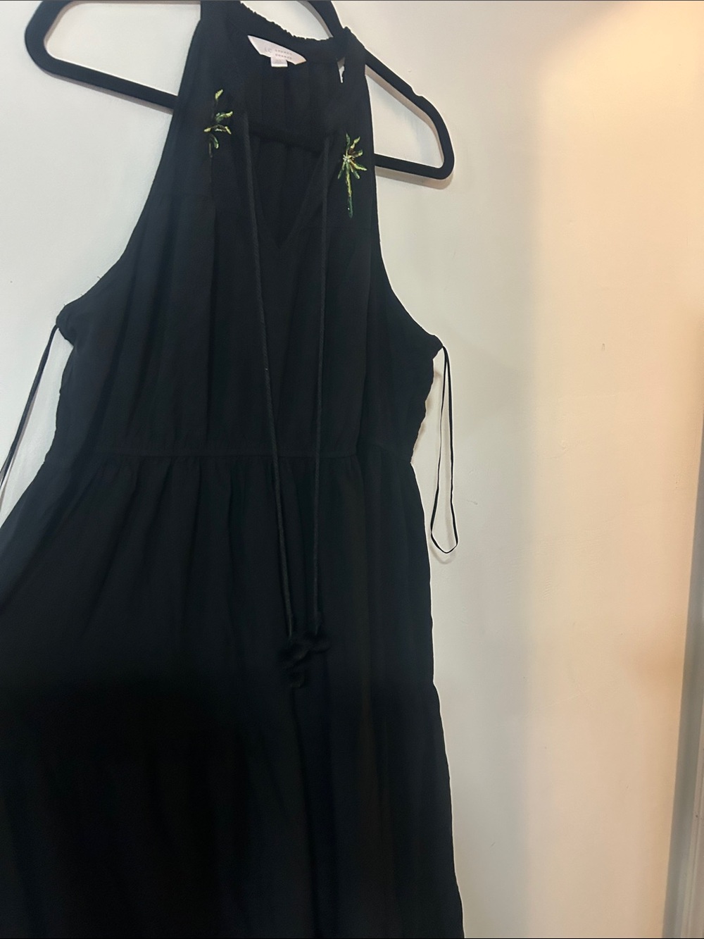 LC Lauren Conrad Black Halter Maxi Dress with Green Embroidery